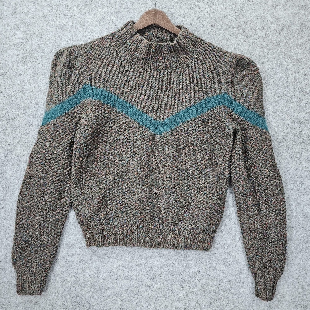 Vintage 80s Mohair Sweater Womens‎ M Green Roll Neck Chunky Speckled SPORTSWORKS